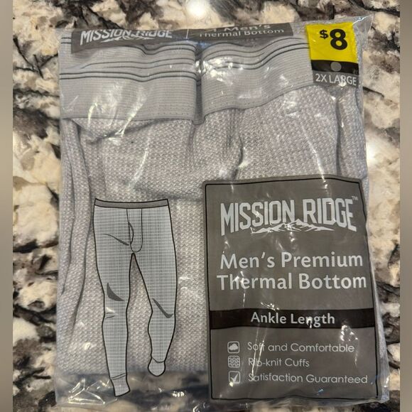 Mission Ridge men’s 2x-large premium thermal bottom grey ankle length - Picture 1 of 2